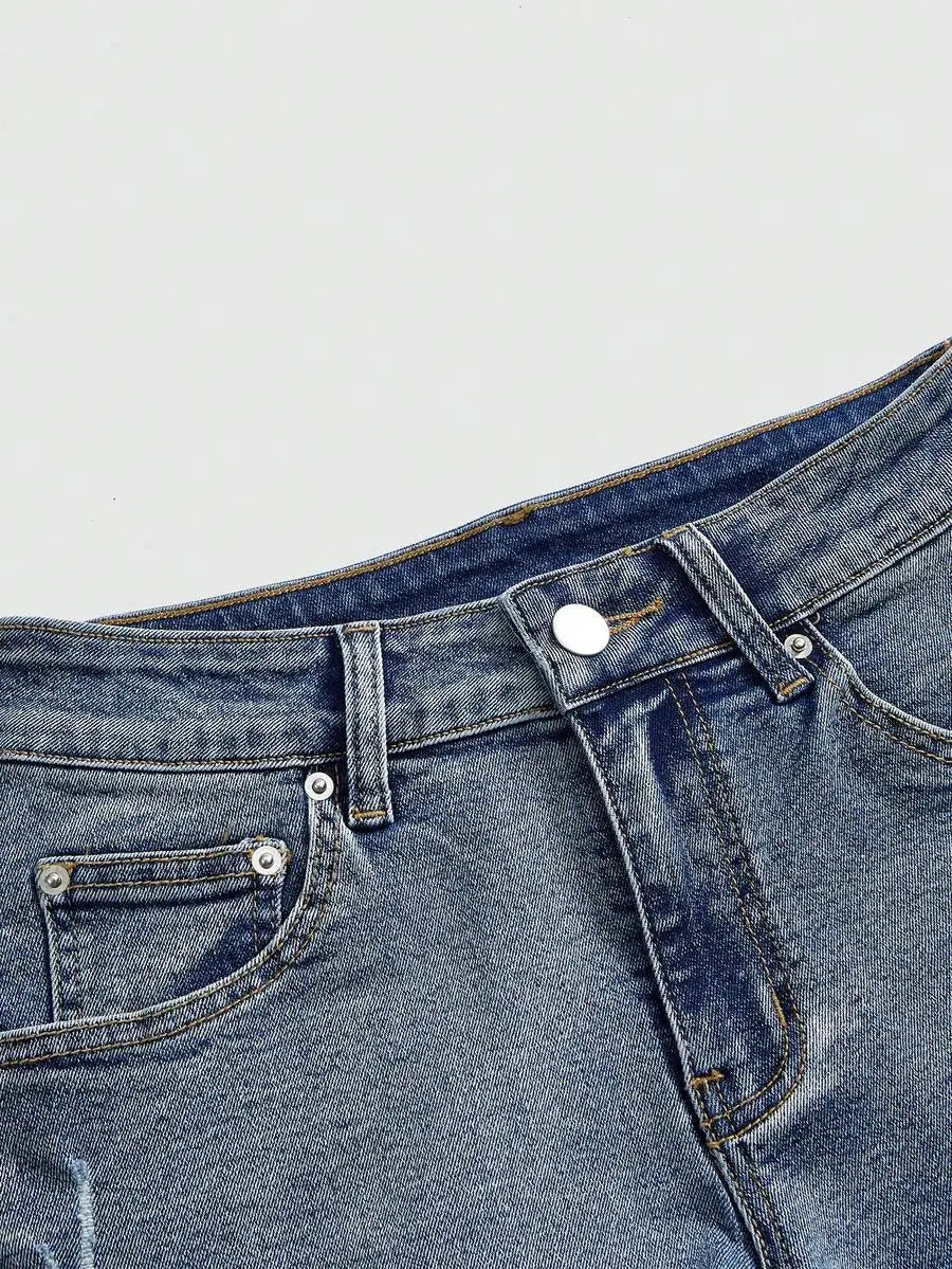 Punk Style Star Pocket Denim Super Mini Shorts Slim Fit