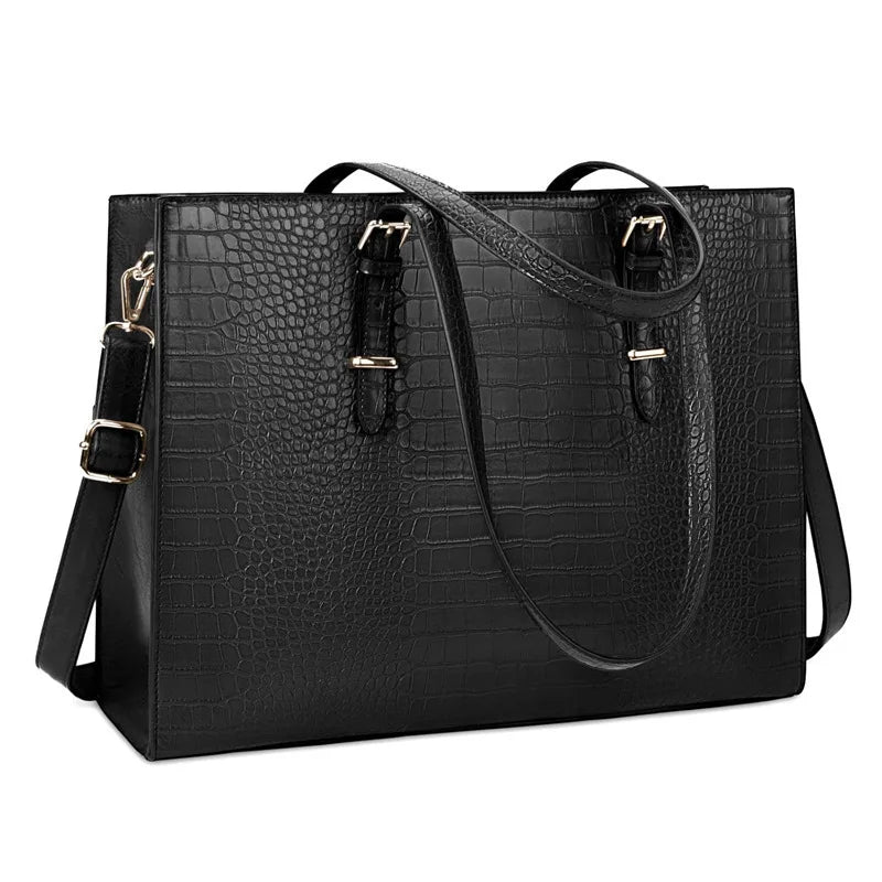 PU Laptop Tote Bag Large Capacity With Zipper And Detachable Strap