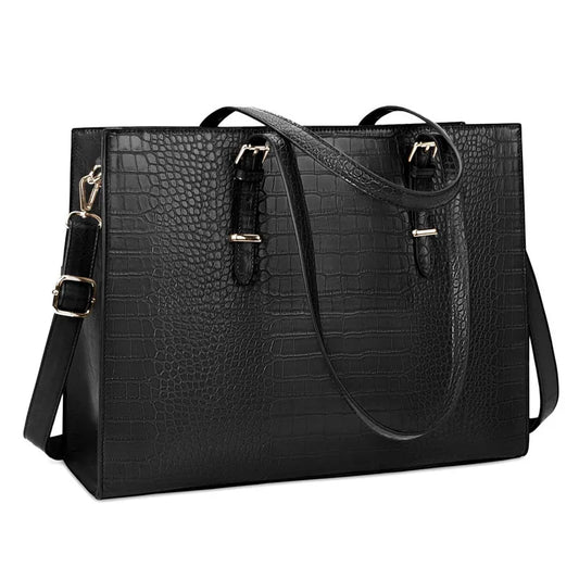 PU Laptop Tote Bag Large Capacity With Zipper And Detachable Strap