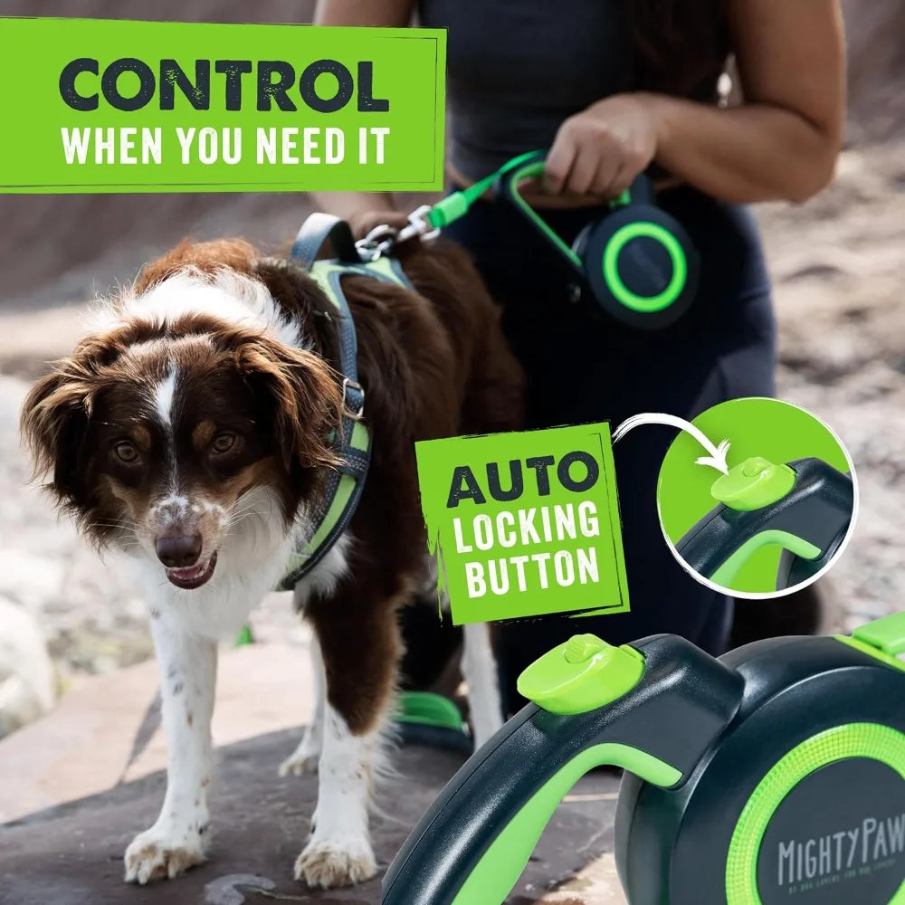 Retractable Dog Leash With Reflective Nylon Quick Lock Brake Anti Slip Handle