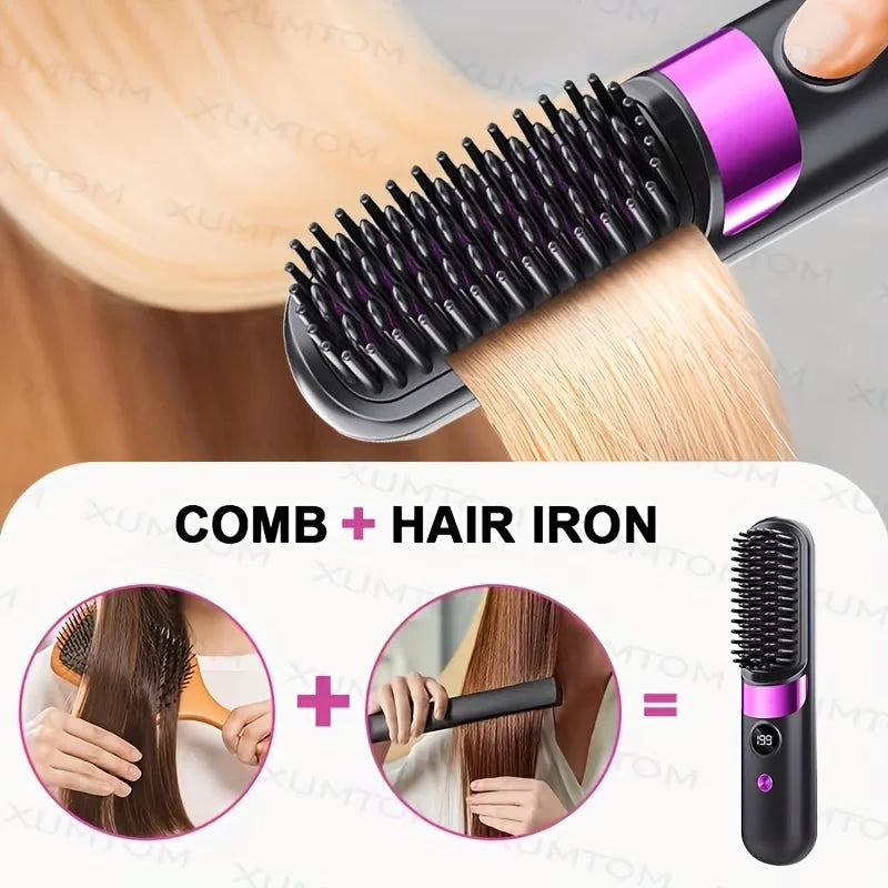 Multifunction Straightening Comb And Curling Iron With LED Display