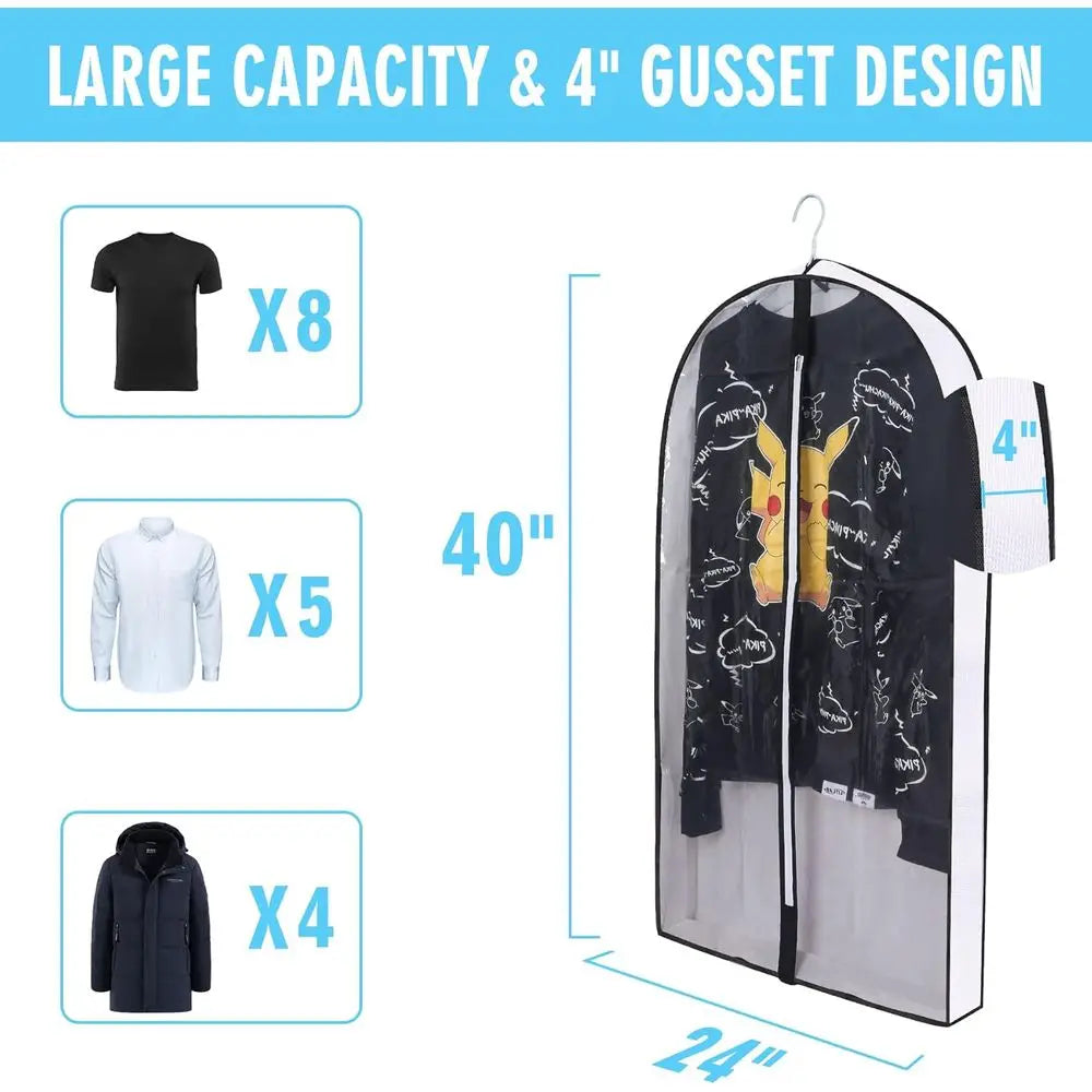 Clear Garment Bags With 4-Gussets For Hanging Clothes