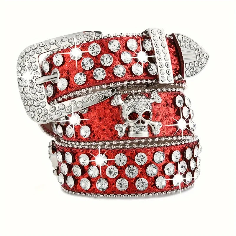 Rhinestone Western Cowgirl Belt PU Leather Sparkling Accessory Women