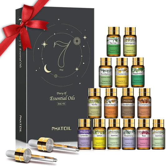 PHATOIL 15-Piece Essential Oil Set for Diffuser Assorted Fragrance Oils