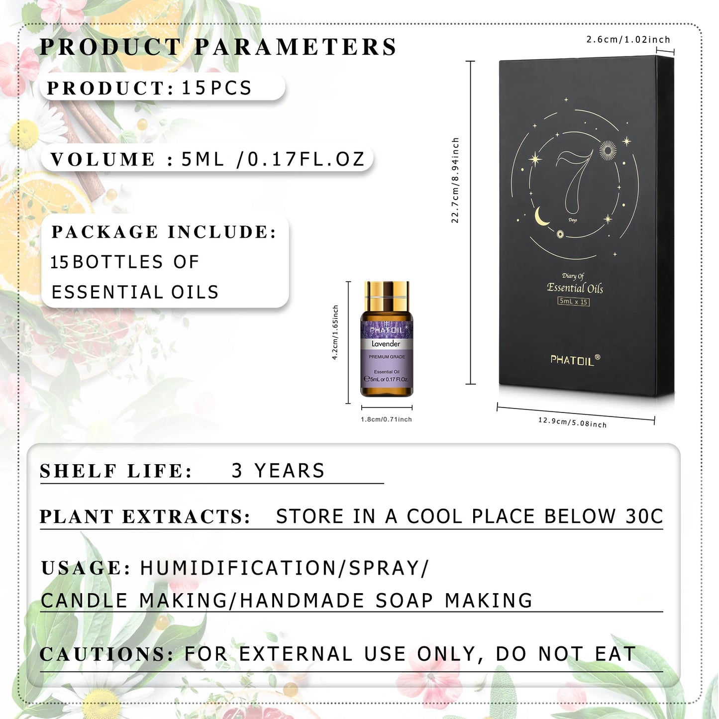 PHATOIL 15-Piece Essential Oil Set for Diffuser Assorted Fragrance Oils