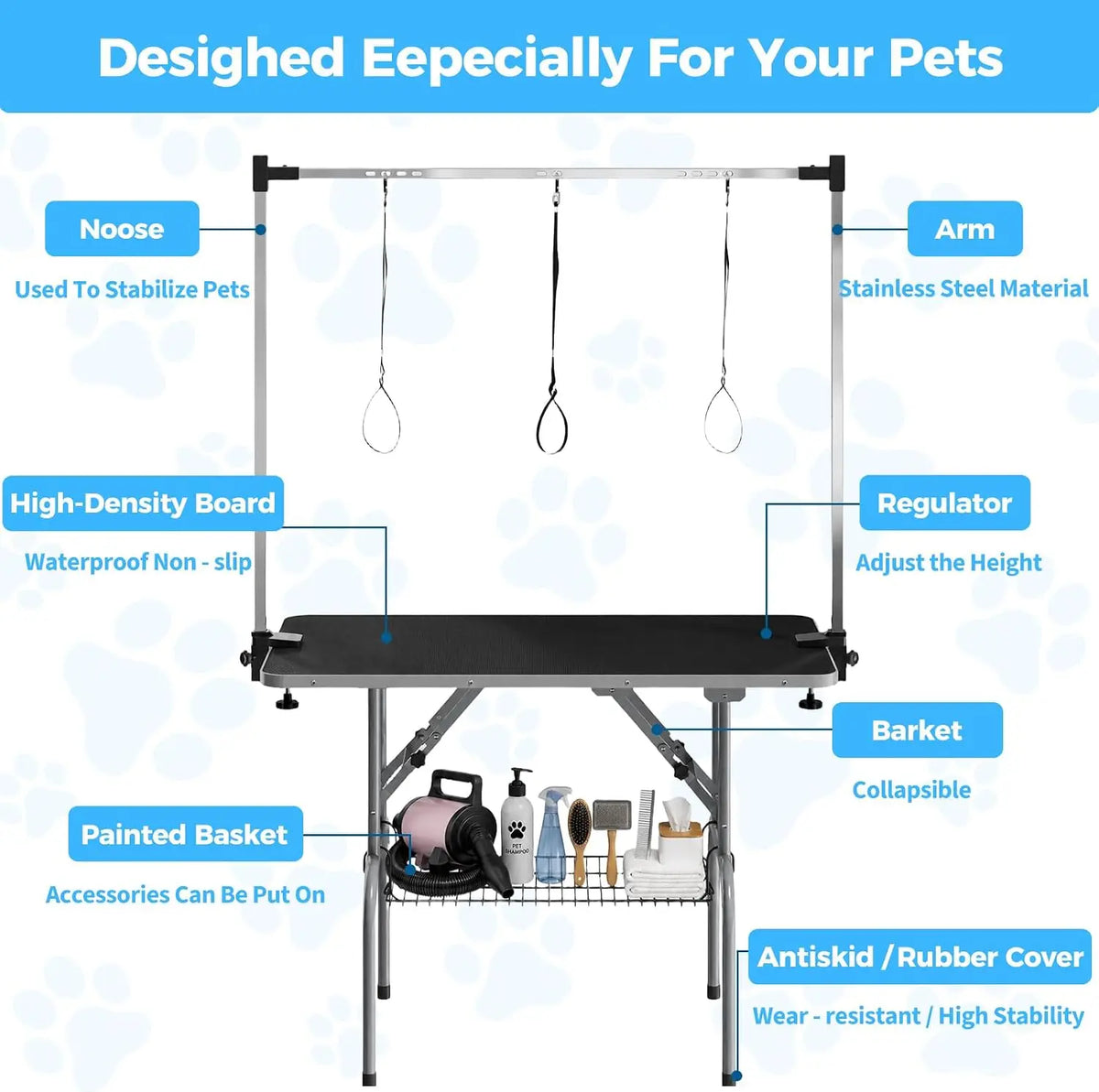 Garvee Foldable Professional Dog Grooming Table With Safety Nooses