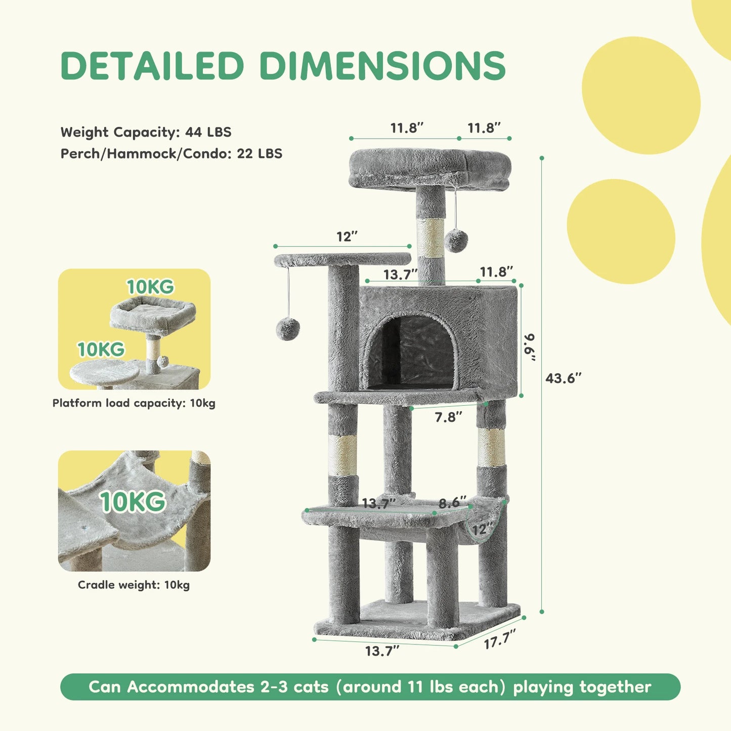 JHK Four Level Cat Tree Indoor Climbing Tower With Sisal