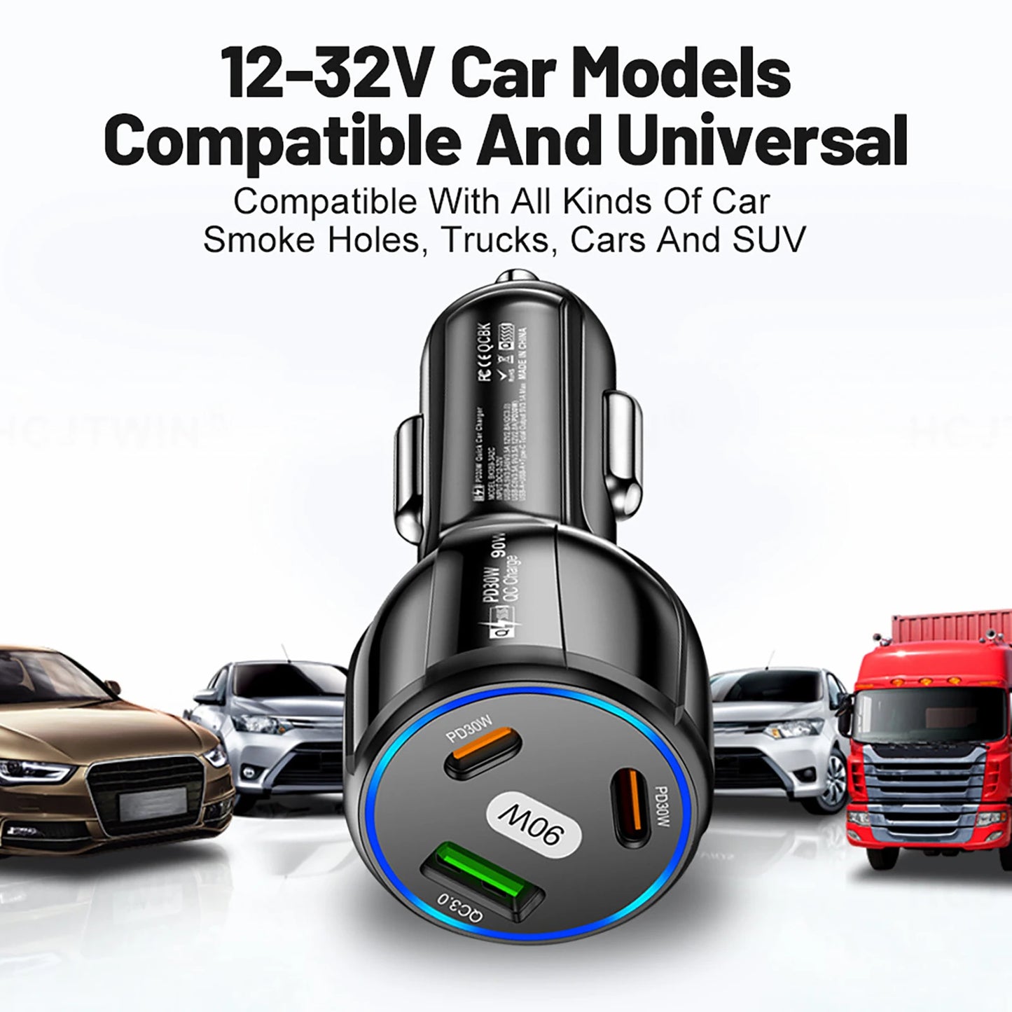 USB Type-C Car Charger 3-Port PD Fast Charge For iPhone