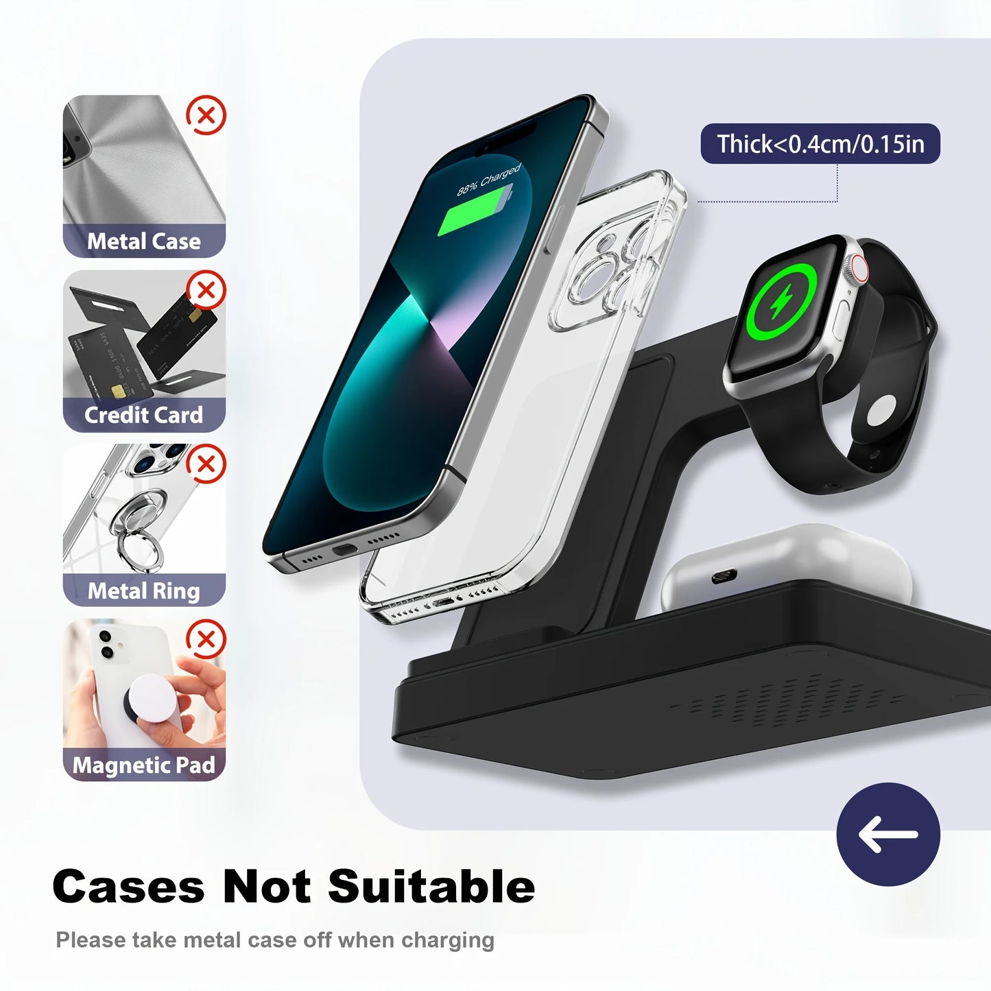 3-In-1 Magnetic Wireless Charger Stand 15W For iPhone Apple Watch AirPods