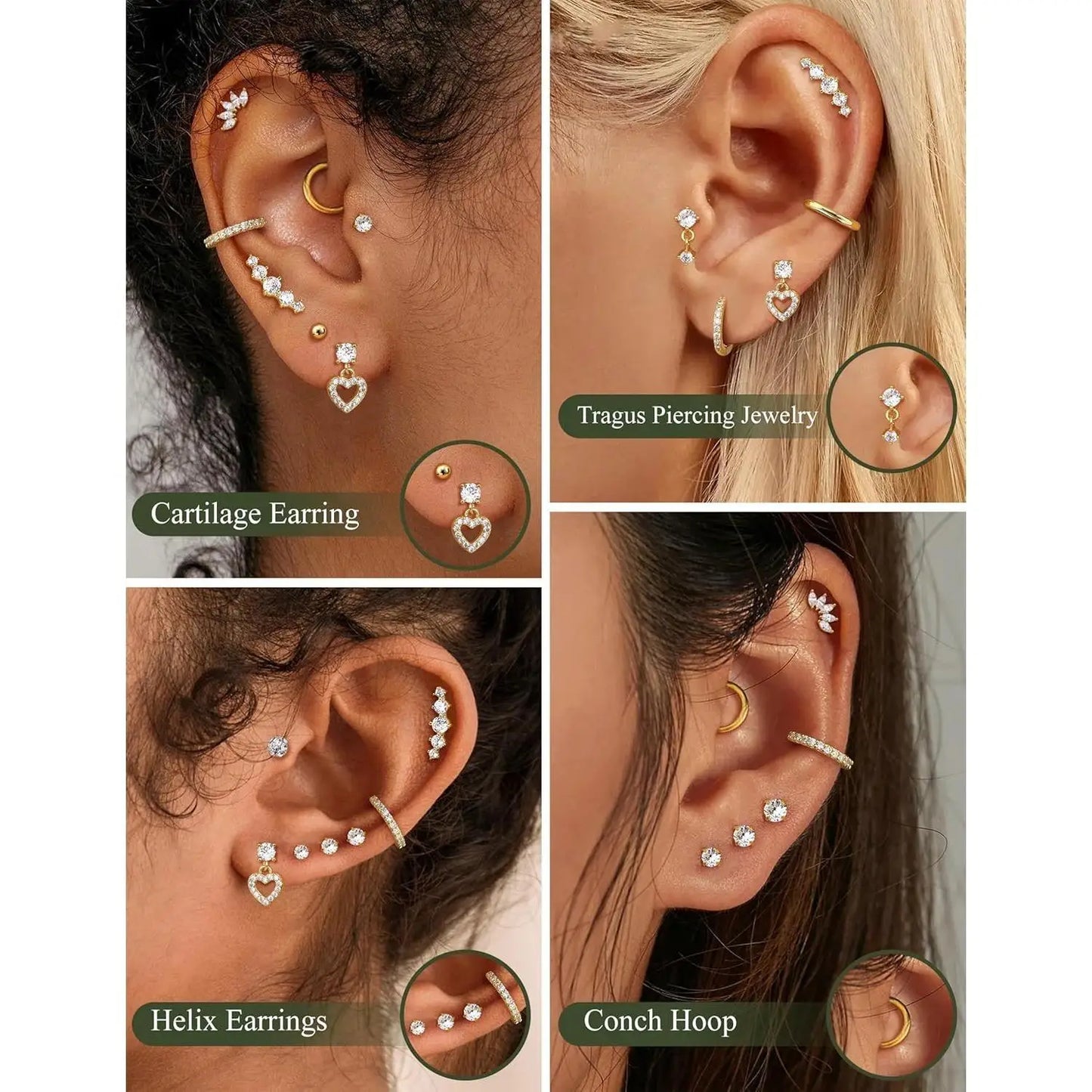 DrPerfect 11 Pairs Flat Back Cartilage Earrings Set Stainless Steel