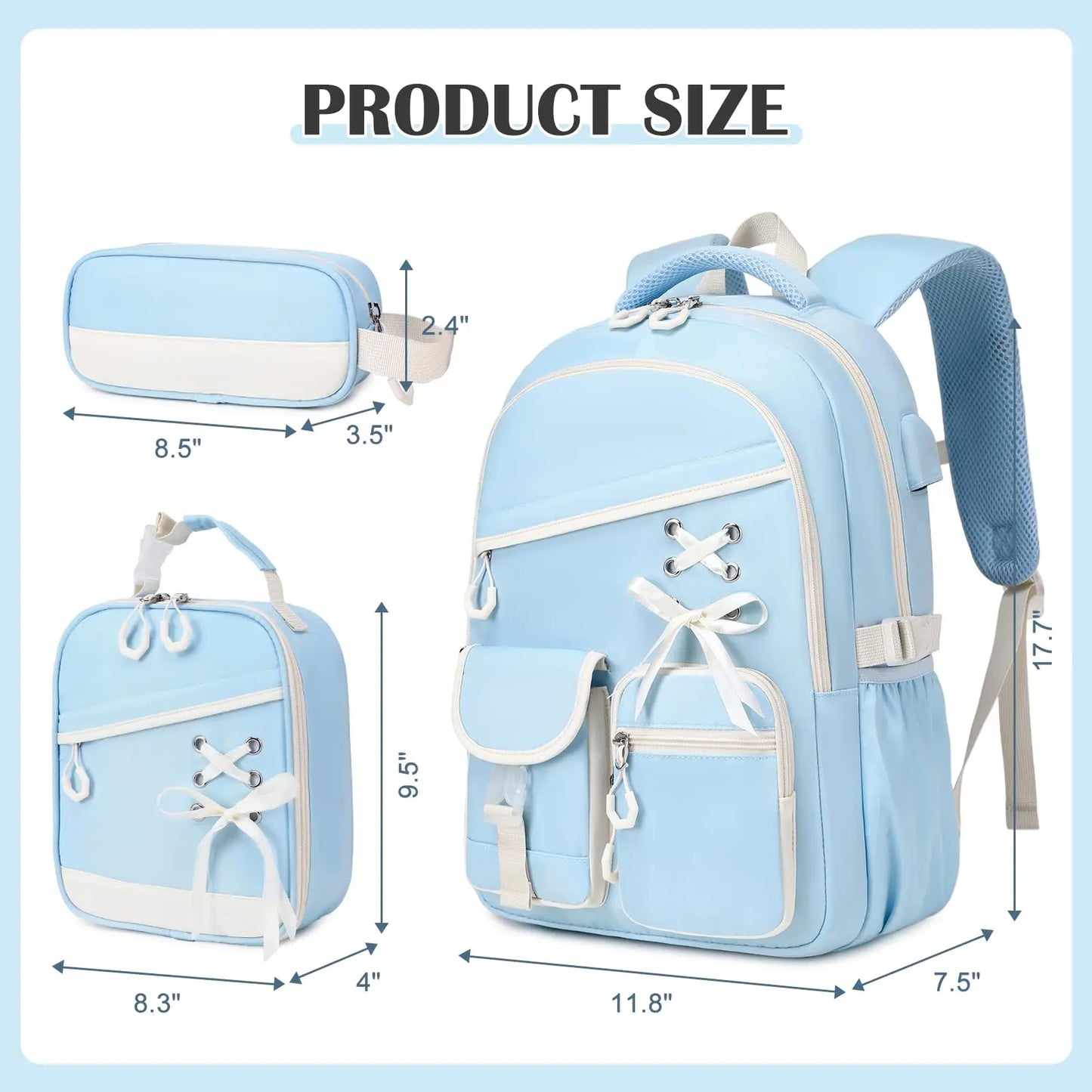 Adult Waterproof 3 Piece Backpack Set With Lunch Bag And Pencil Case