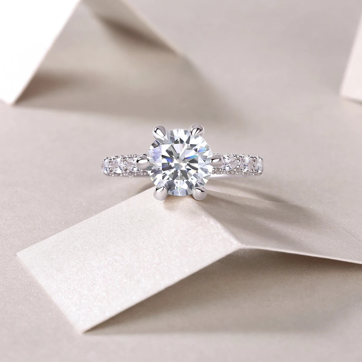 JIUZUAN Moissanite Engagement Ring 925 Sterling Silver