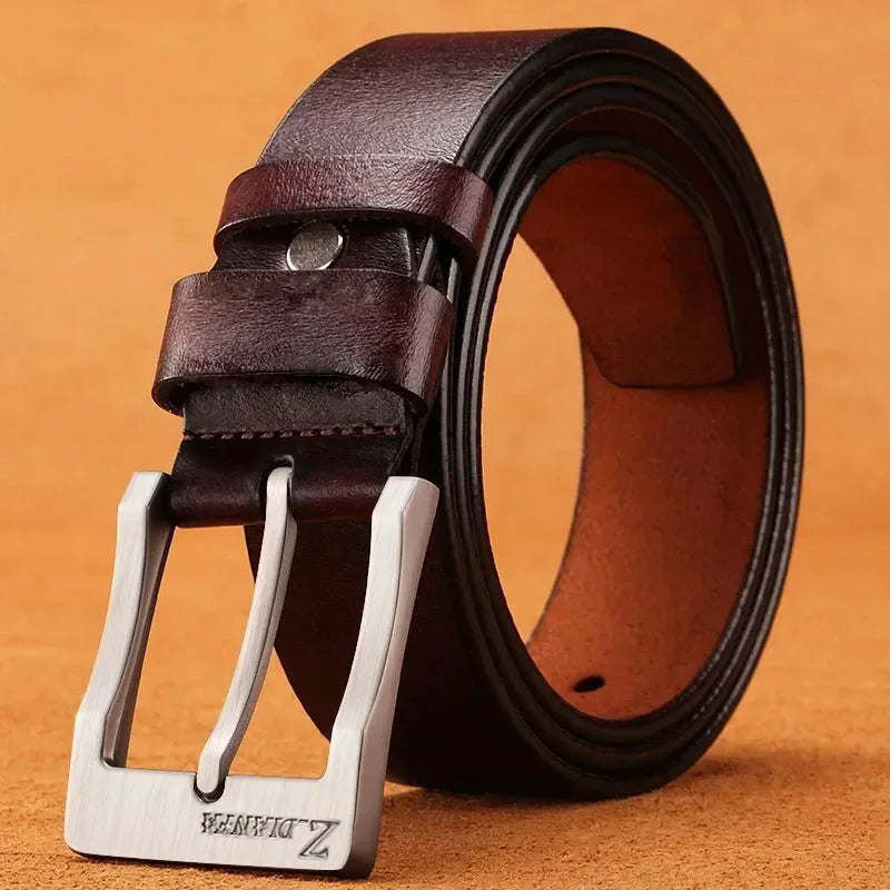 Genuine Leather Mens Belt With Metal Buckle Cowhide