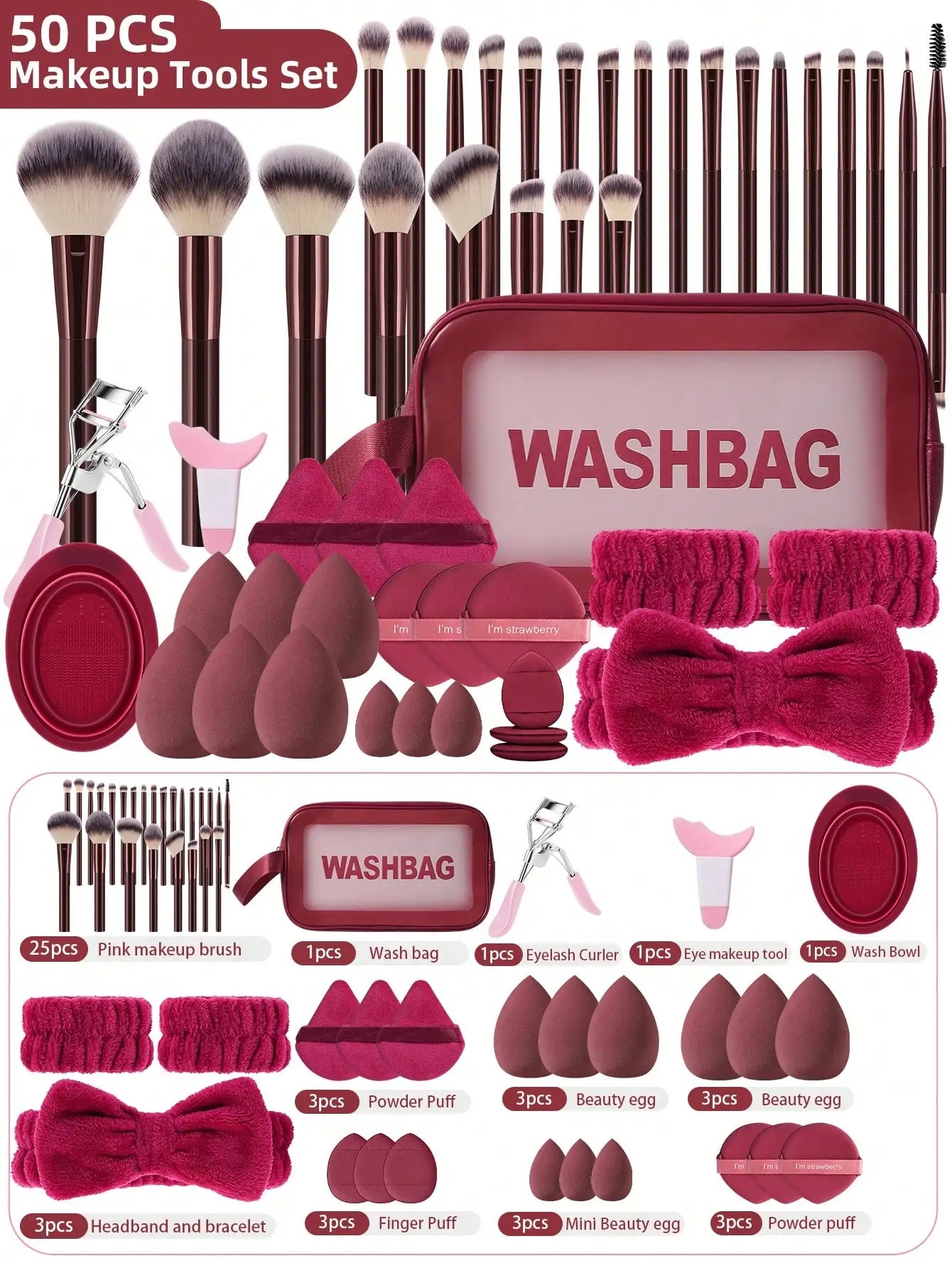 All-in-One 50-Piece Makeup Tools Set with Cosmetic Bag