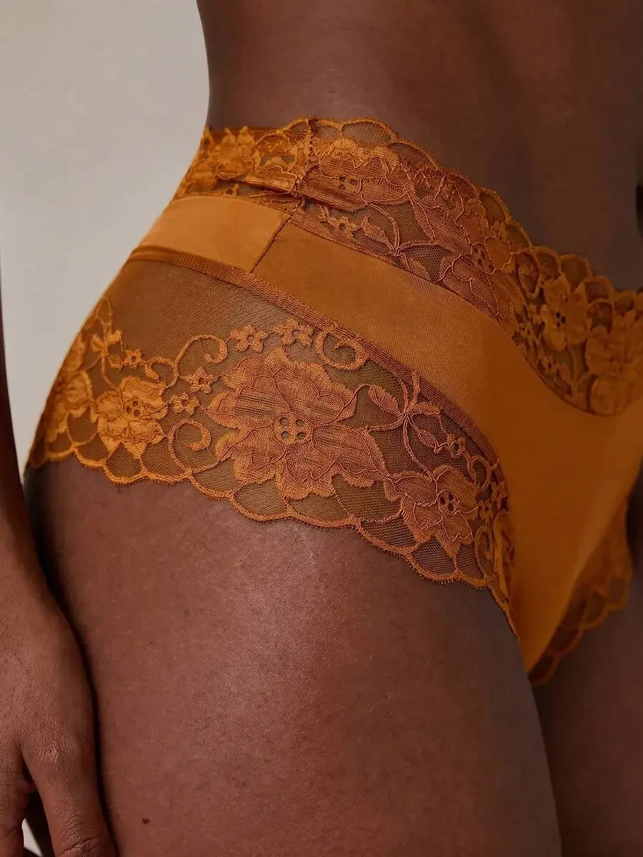 Women Floral Lace Patchwork Bikini Panty Comfortable Underwear