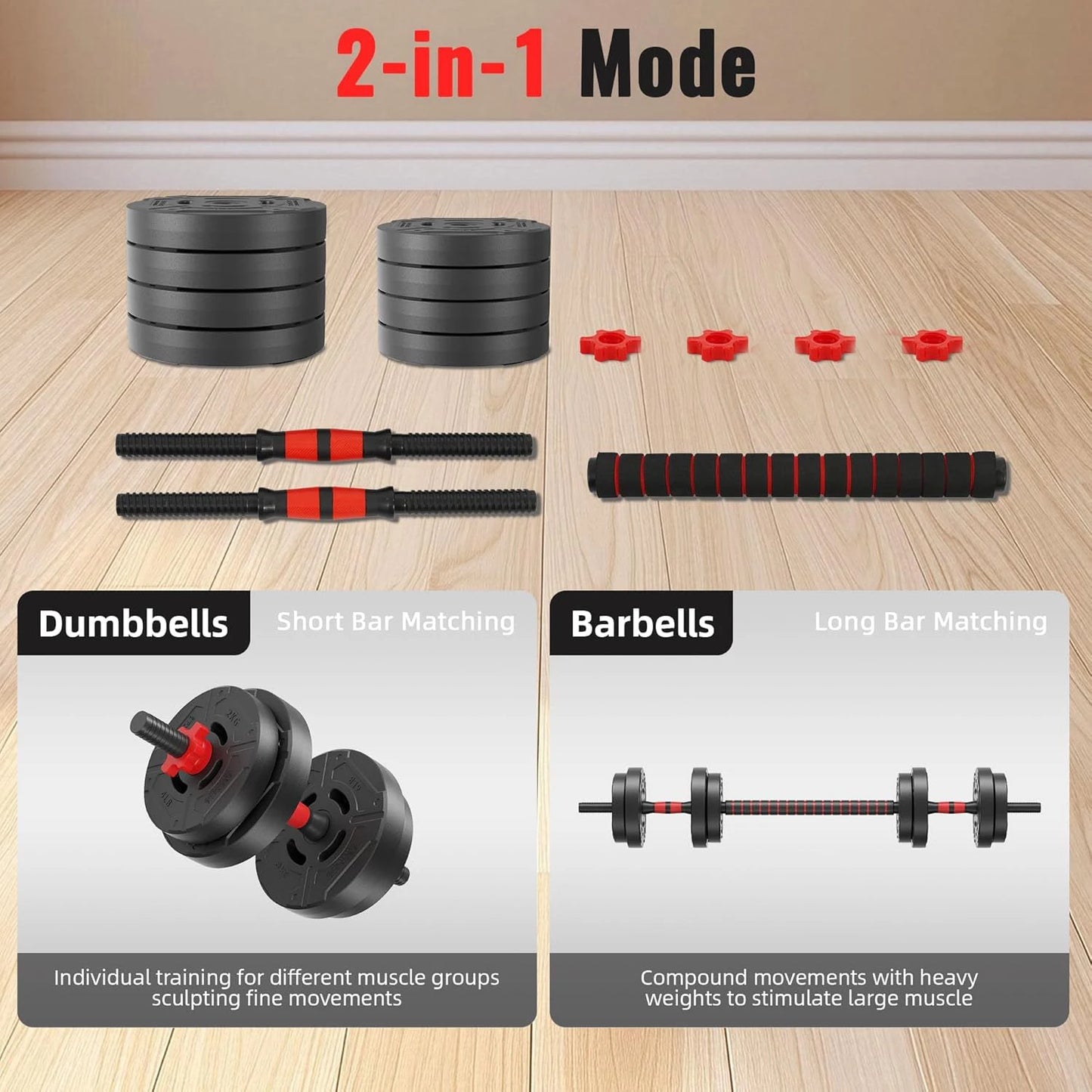 2 In 1 Adjustable Dumbbell Barbell Set For Home Gym