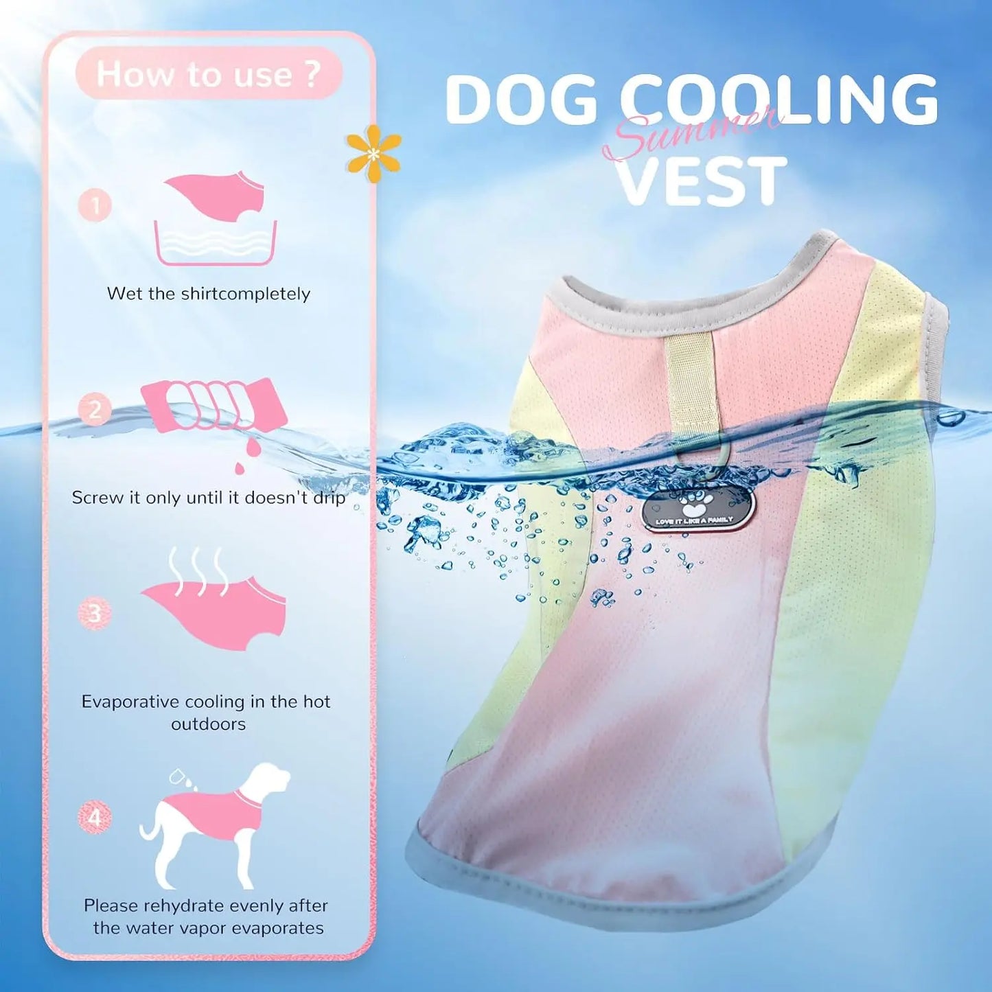 Dog Cooling Vest With SPF 30 Sun Protection D Ring