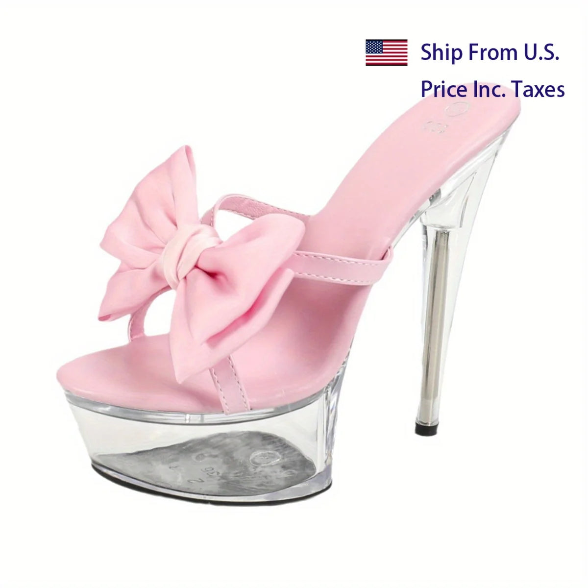 MClubGirl Women Stiletto High Heel Crystal Bow PU Sandals