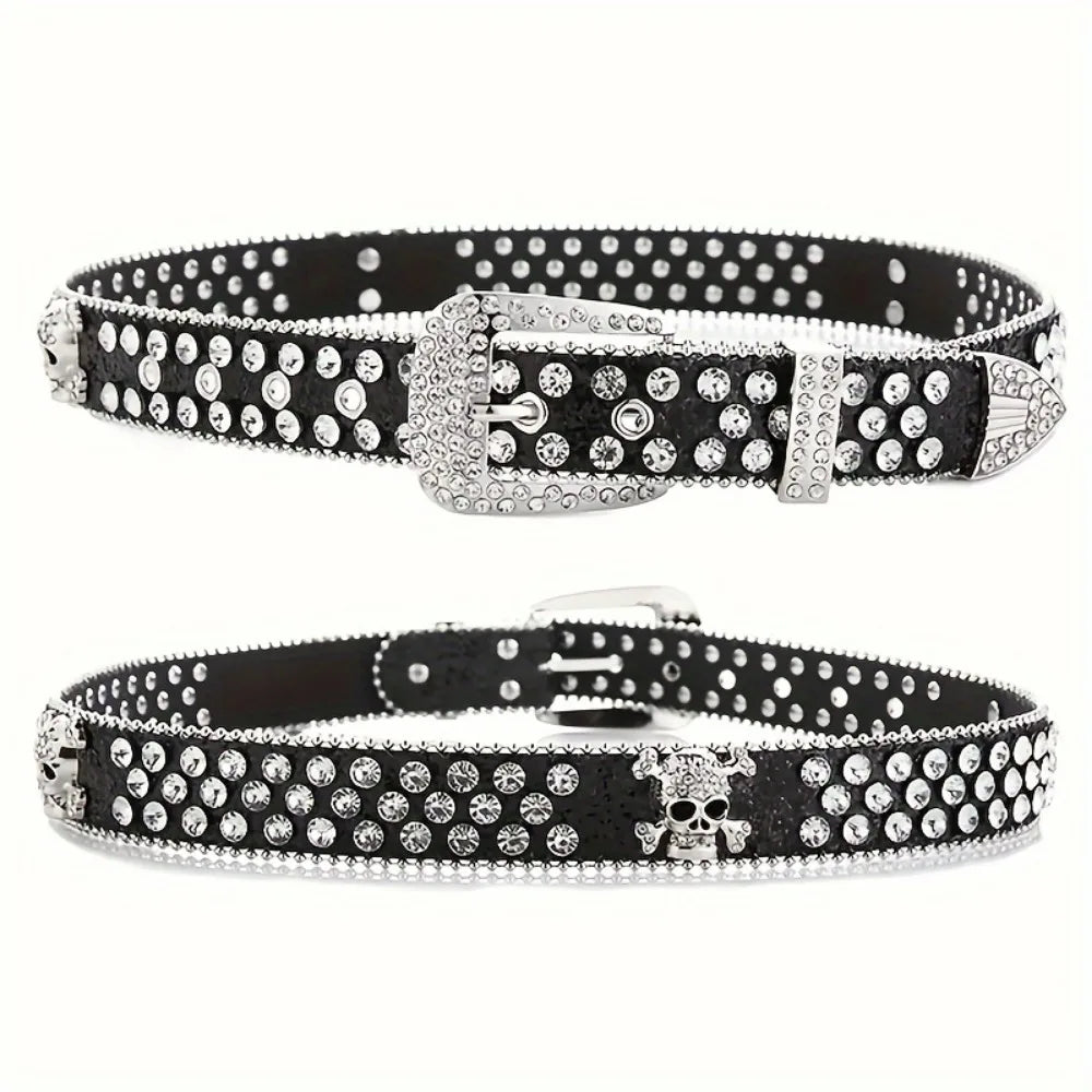 Rhinestone Western Cowgirl Belt PU Leather Sparkling Accessory Women